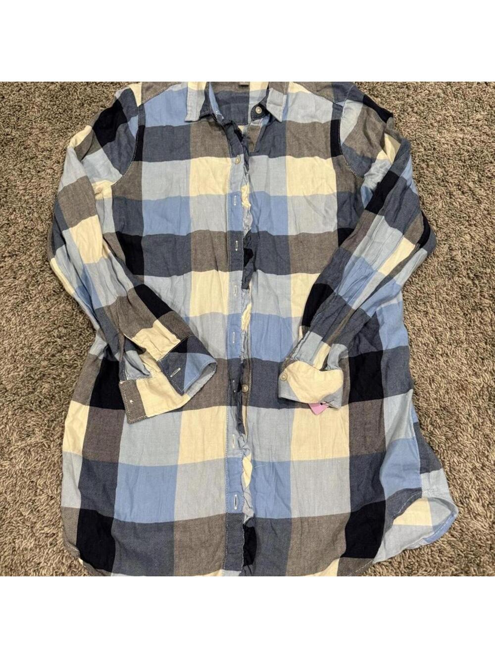 Aerie Medium Blue and Beige Plaid Button-Up Shirt